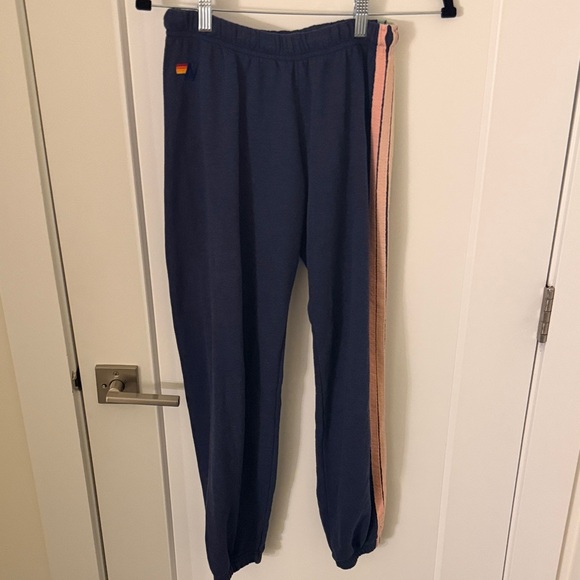 Aviator Nation Pants - Aviator Nation Navy Track Pants with Pink Side Stripe